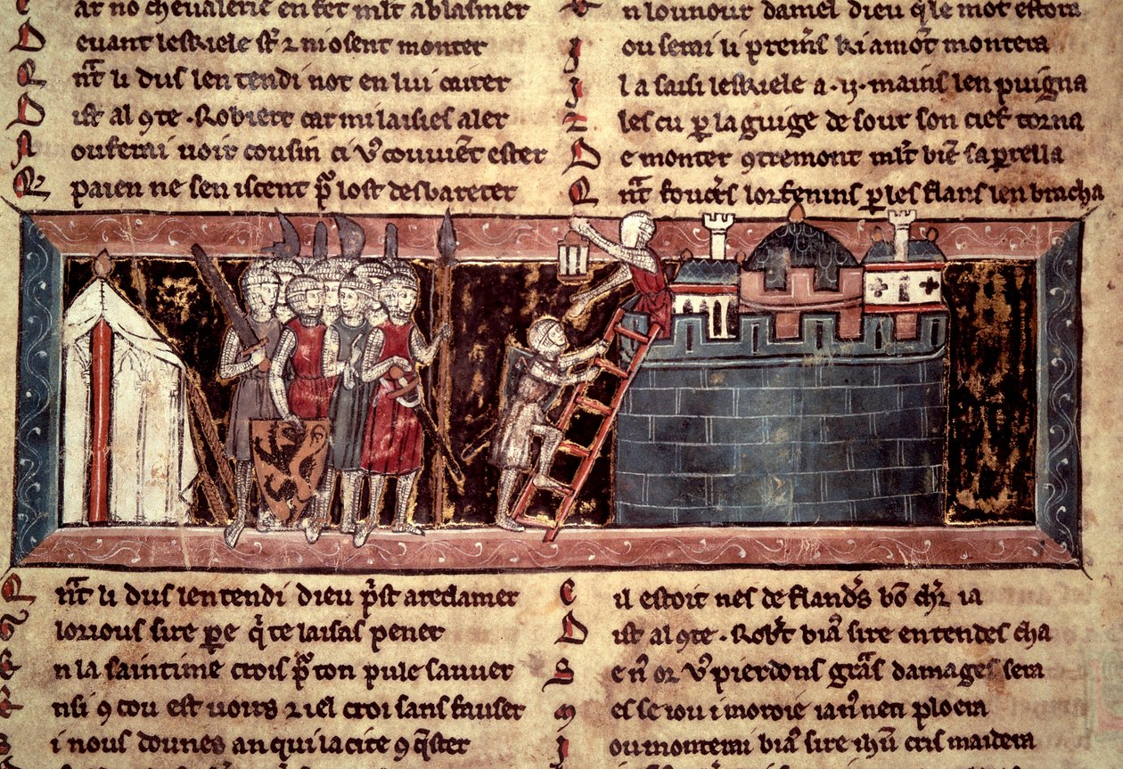 Erster Kreuzzug: Die Kreuzfahrer vor Jerusalem. Miniatur aus Chevalier au Swan et Godefroi de Bouillon von Unknown artist