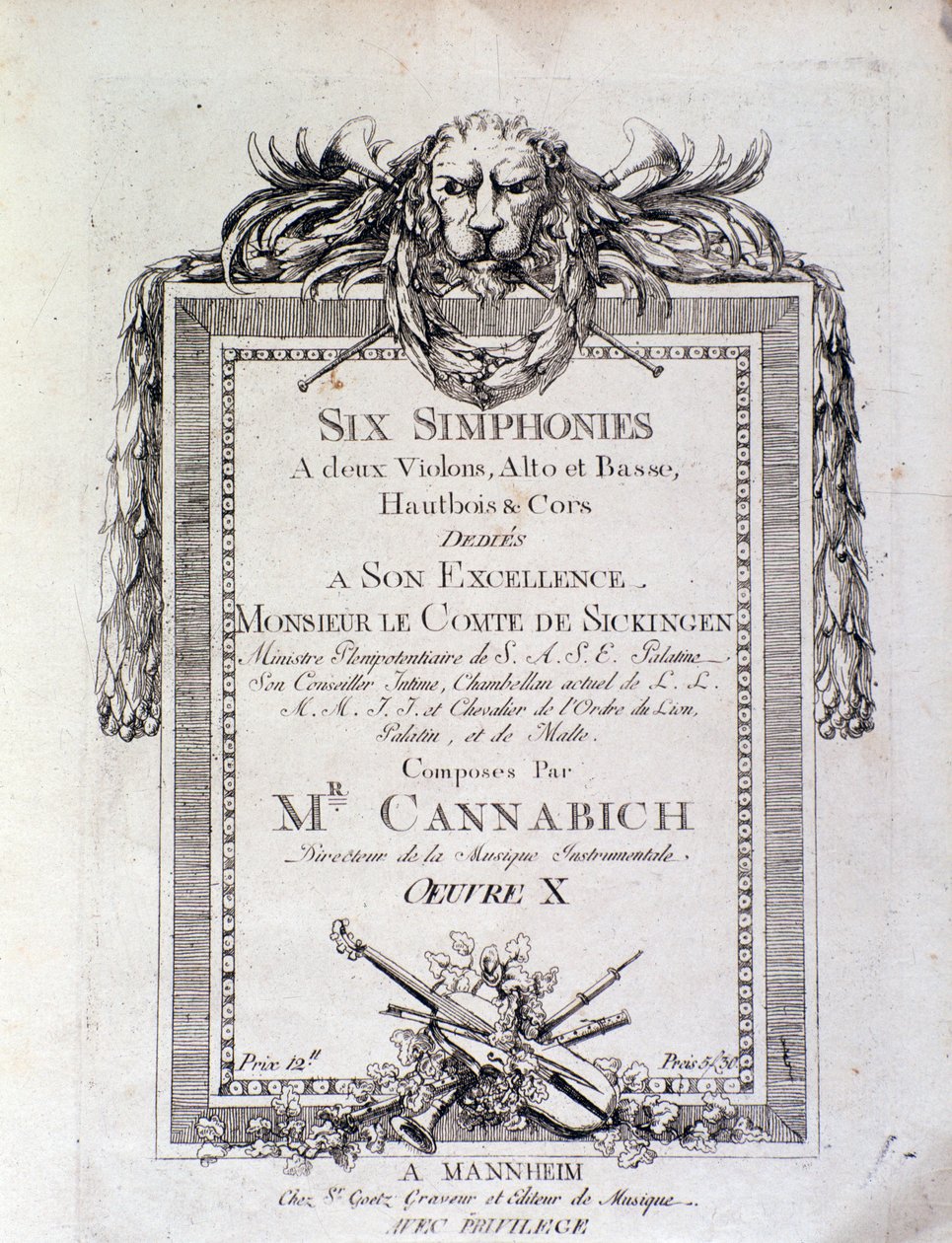 Erste Seite der Noten der Symphonie Nr. 3 von Christian Cannabich von Unknown artist