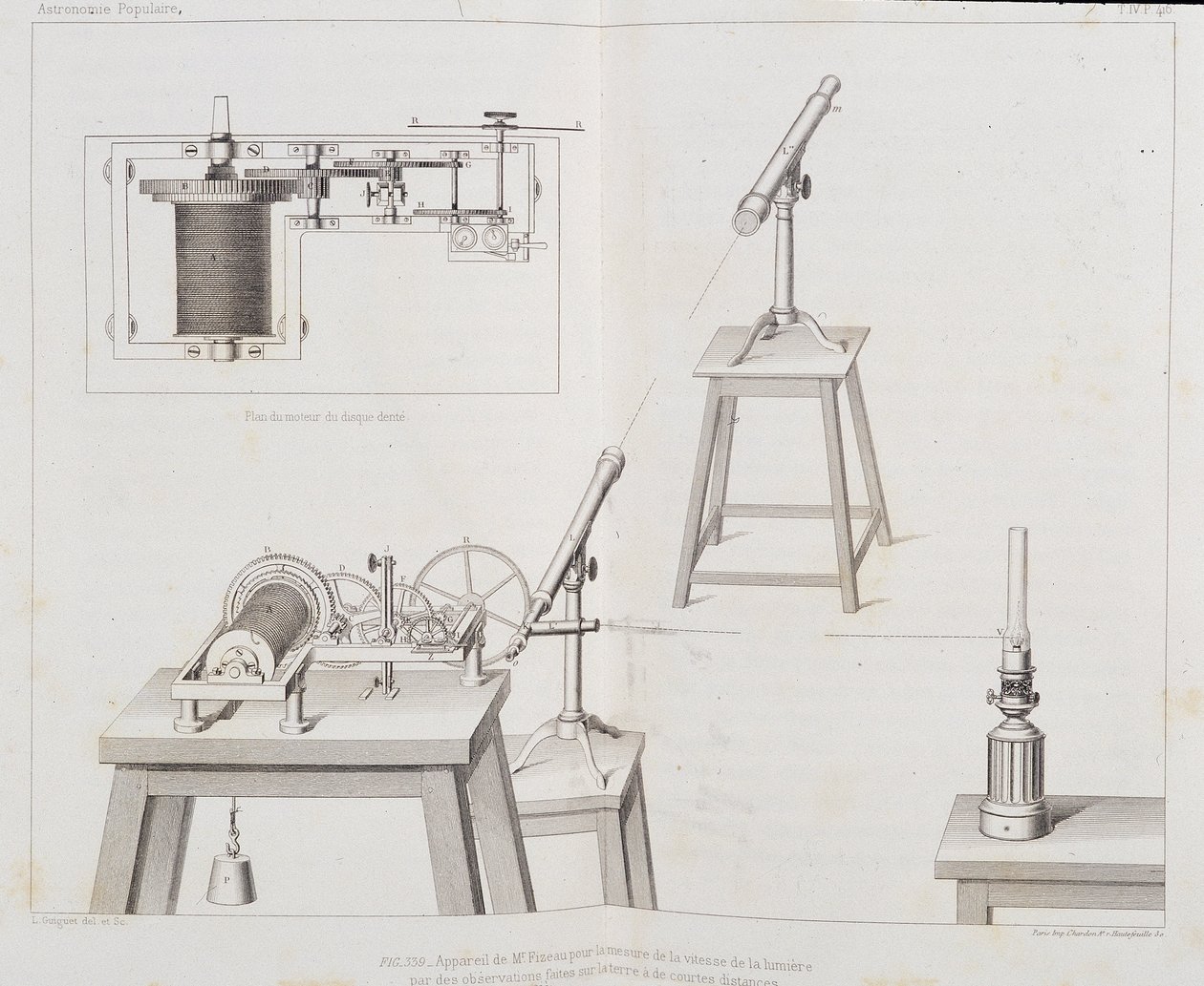 Fizeaus Apparat zur Messung der Lichtgeschwindigkeit - in „Populäre Astronomie“ von François Arago, Paris, Cide Verlag von Unknown artist
