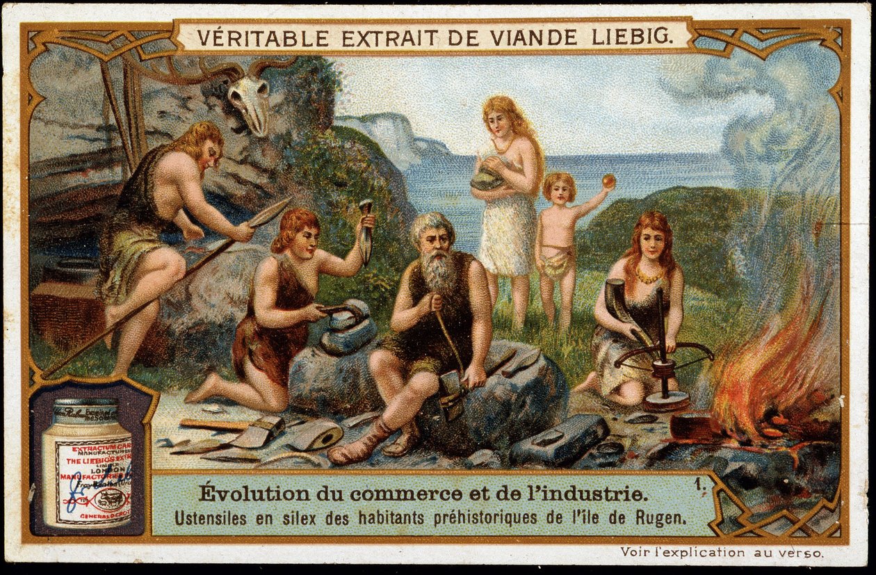 Feuersteinwerkzeuge der prähistorischen Bewohner der Insel Rügen - Liebig Werbeetikett von Unknown artist