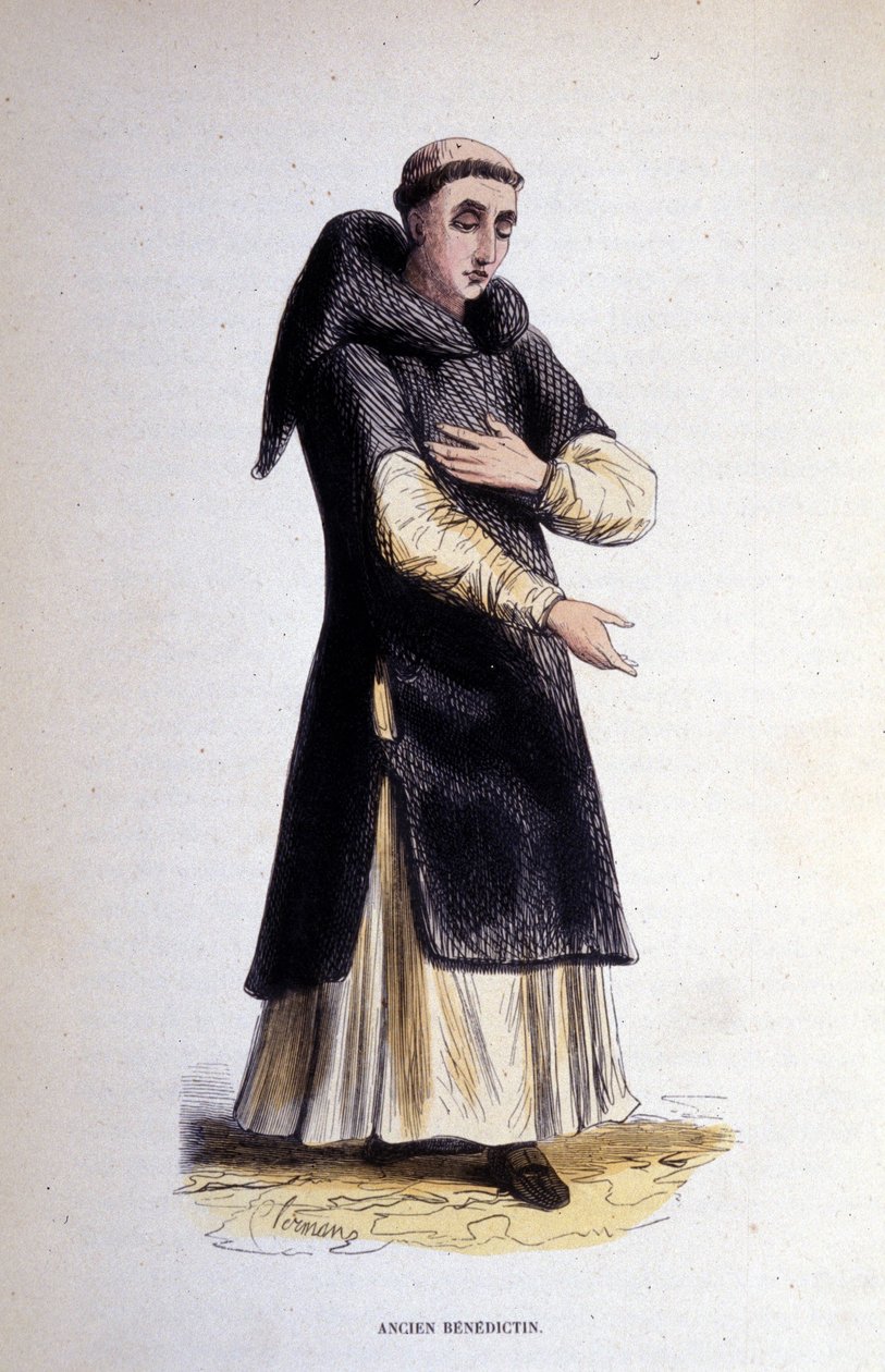 Ehemaliger Benediktiner. Gravur aus einem Album über religiöse Orden, Paris von Unknown artist