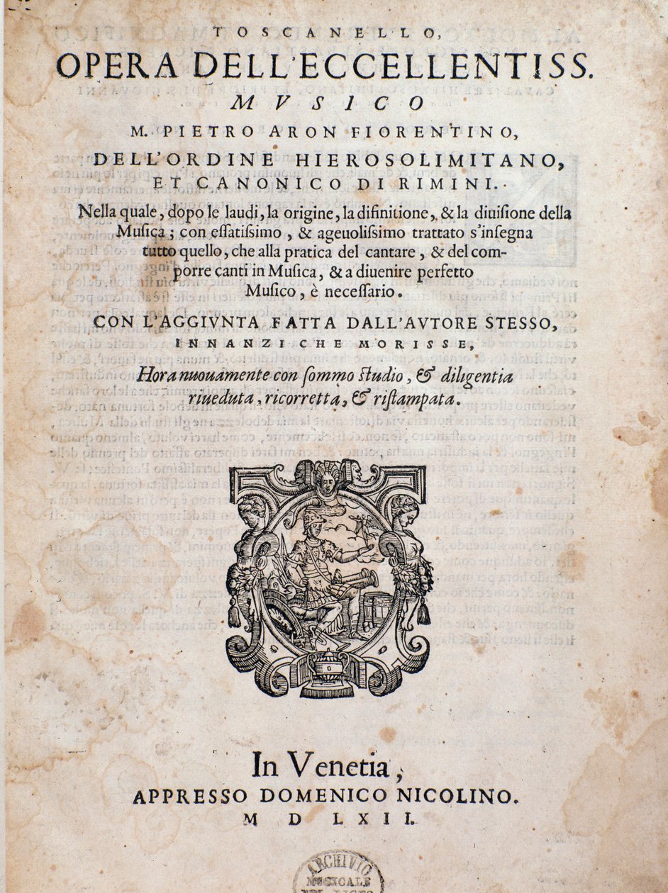 Frontispiz von Toscanello in musica von Pietro Aron von Unknown artist