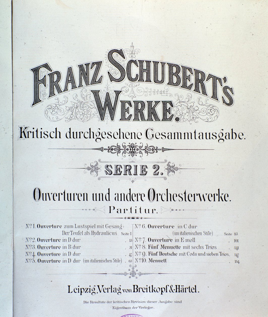 Frontispiz der Partitur verschiedener Ouvertüren von Franz Schubert von Unknown artist