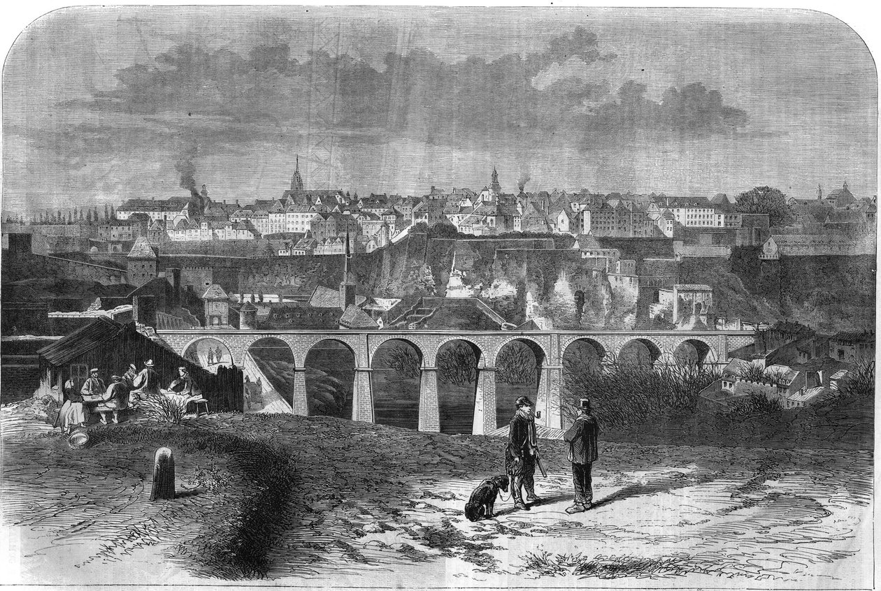 Gesamtansicht der Stadt Luxemburg. Gravur in „The Illustrous Universe“. von Unknown artist