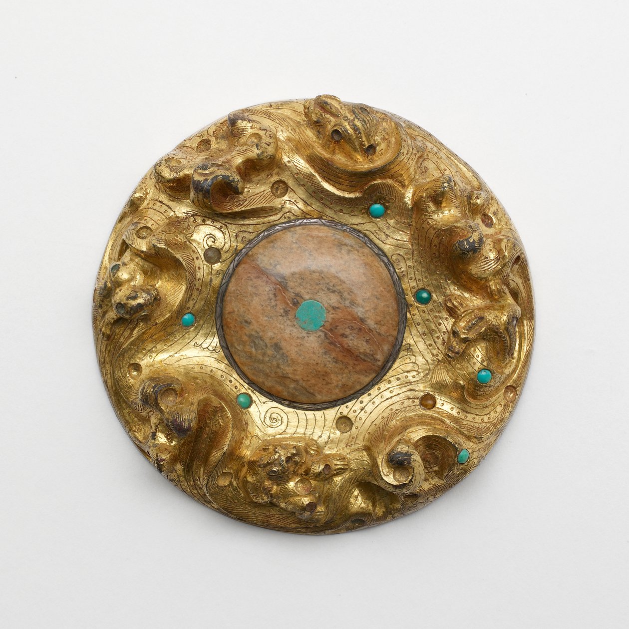 Vergoldete Bronzeplakette mit Tieren in einer Landschaft von Unknown artist