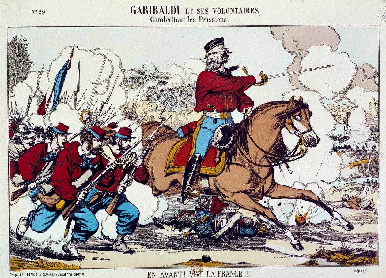 Giuseppe Garibaldi (1807-1882) kämpft mit seinen Freiwilligen gegen die Preußen. „Vorwärts, es lebe Frankreich“ um 1871 von Unknown artist