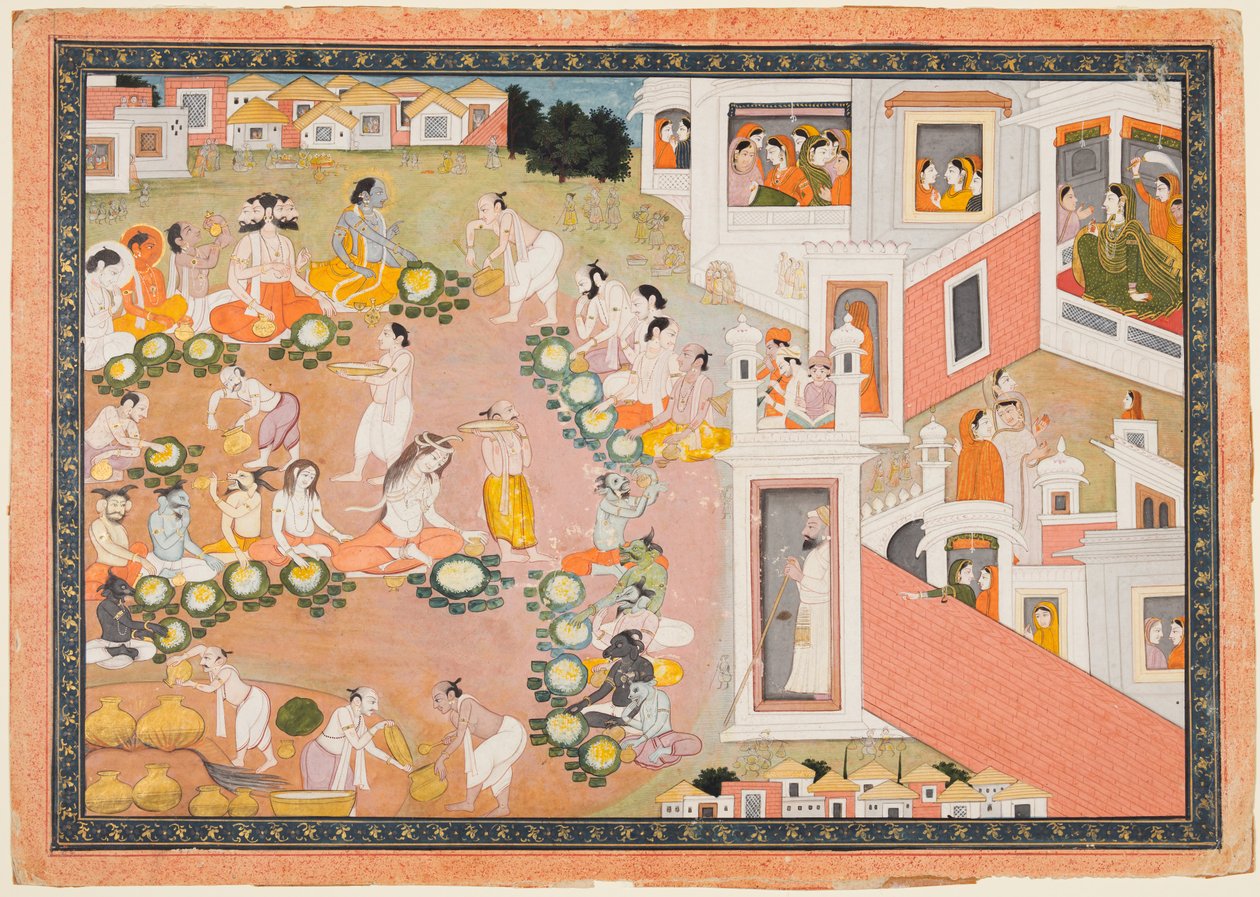 Götter, Rishis und Dämonen beim Fest zur Geburt Ramas, aus einem Ramayana von Unknown artist