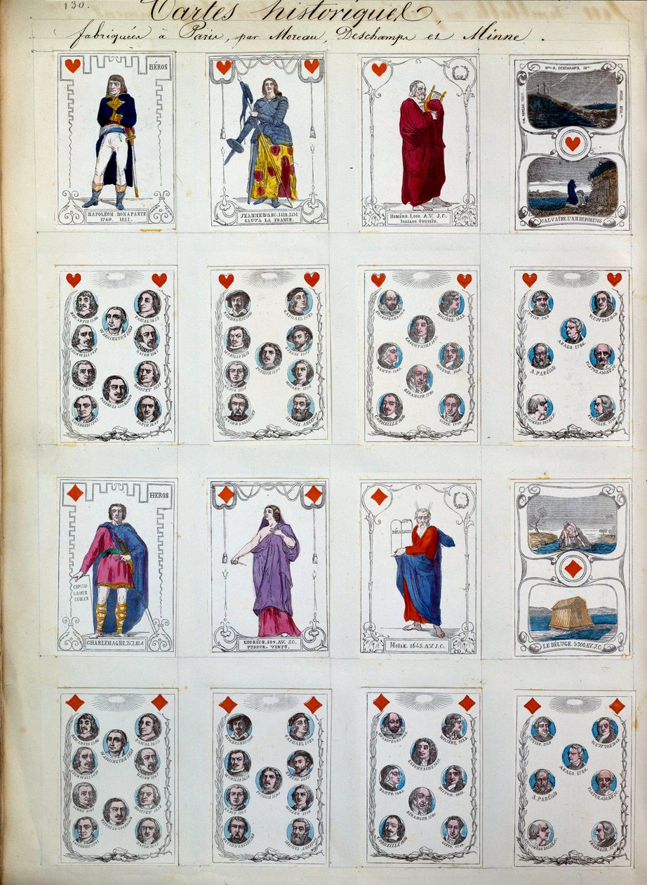 Historische Spielkarten, die große Persönlichkeiten aus Geschichte, Kunst, Literatur, Religion darstellen. 19. Jahrhundert. Paris, B.N. von Unknown artist