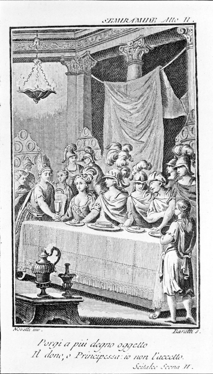 Illustration der Oper Sémiramis von Antonio Salieri (1750 - 1825). Libretto von Pierre Metastase (oder Pietro Metastasio). Akt II, Szene II von Unknown artist