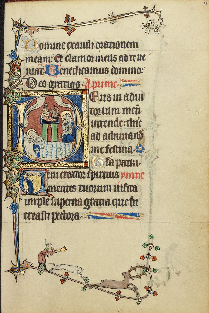 Initiale D: Die Geburt Christi; Initiale V: Ein Mönch im Gebet von Unknown artist