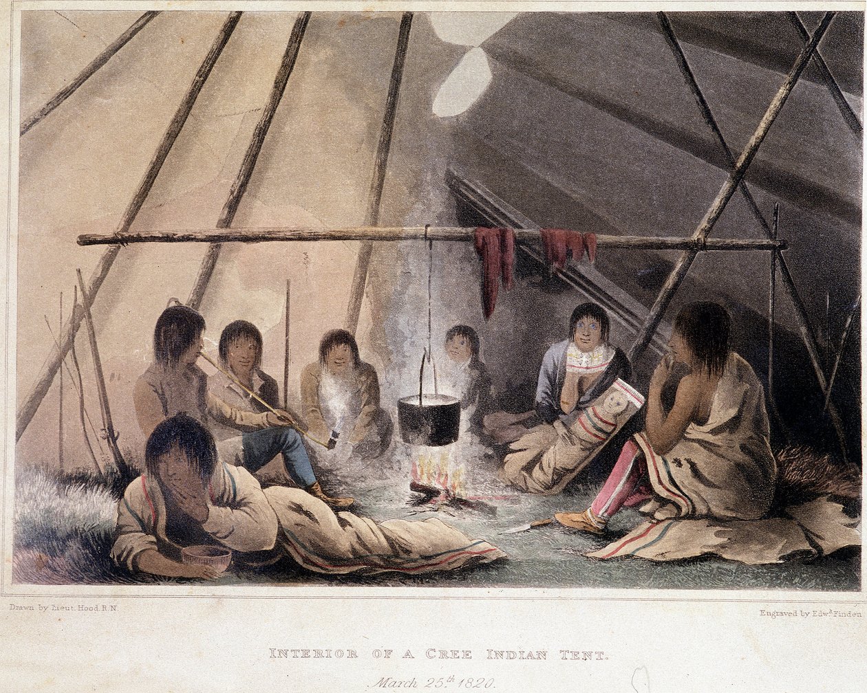 Inneres eines Indianerzeltes in Amerika - in „Narrative of a journey to the shores of the Polar sea in the years 1819-1821“, von John Franklin, ed. London von Unknown artist