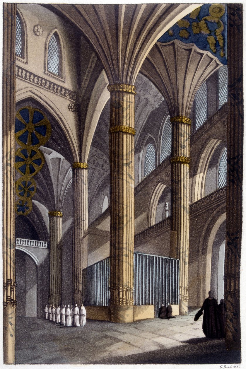 Innenraum der Kathedrale von Salamanca. Lithografie des 19. Jahrhunderts von Unknown artist