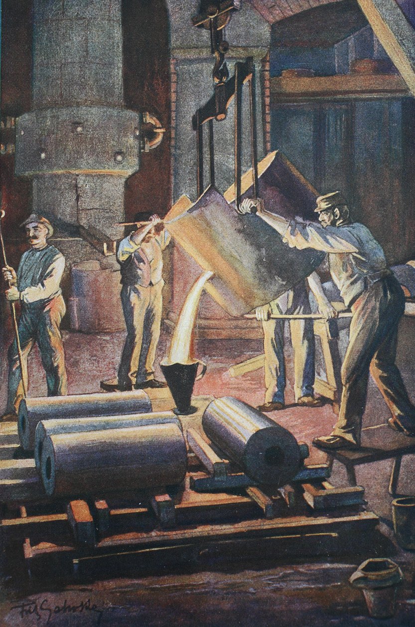 Eisengießerei, Gießhaus, Formguss des geschmolzenen Eisens von Unknown artist