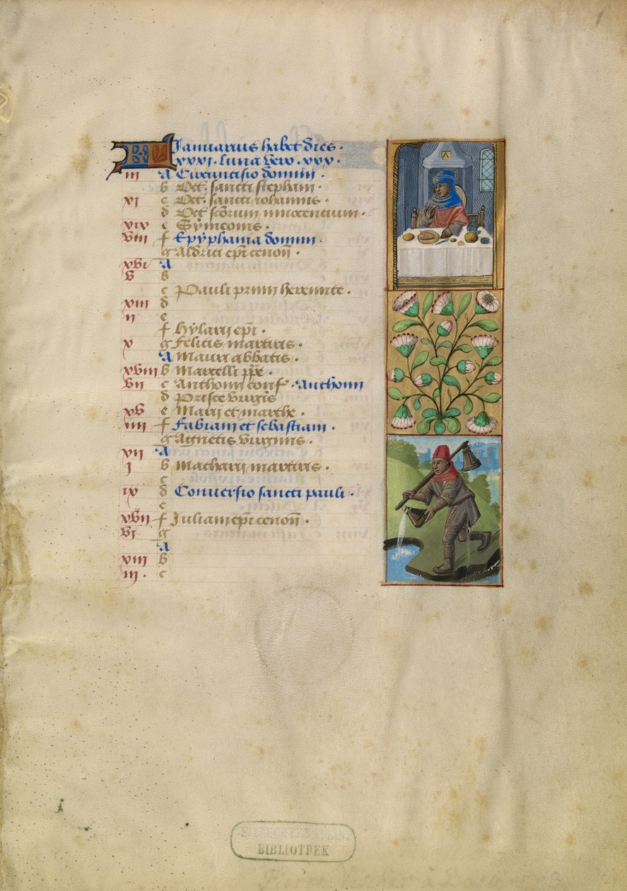 Januar-Kalenderseite; Festmahl; Wassermann von Unknown artist