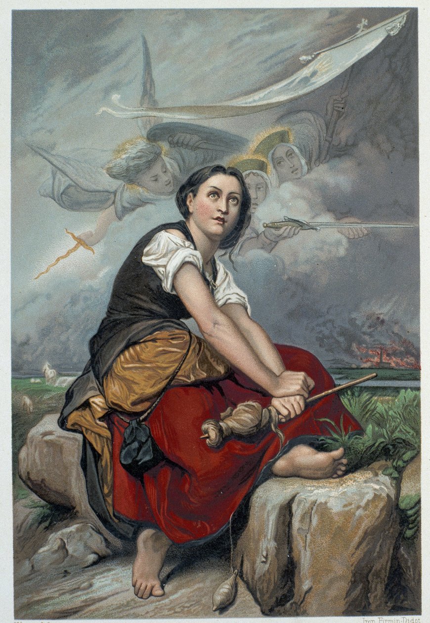 Jeanne hört ihre himmlischen Stimmen: der Erzengel Michael, die Heilige Katharina und die Heilige Margarete befahlen ihr, nach Frankreich zu gehen, um dem König zu helfen, und versicherten ihr, dass Gott ihr helfen werde - in „Jeanne d