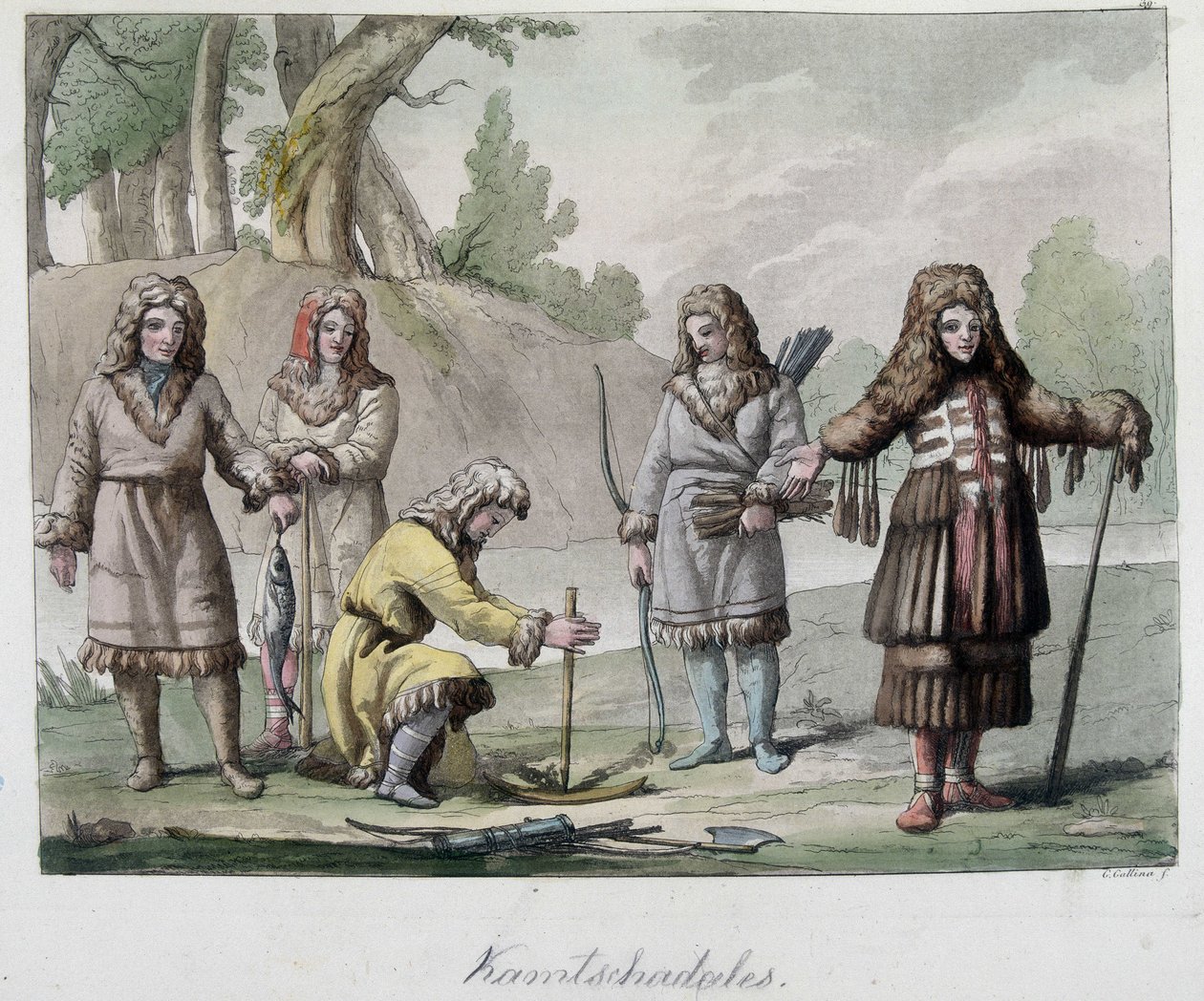 Kamtschadales Volk in Sibirien. In „Das alte und moderne Kostüm“ 1819-1820, von Ferrario von Unknown artist