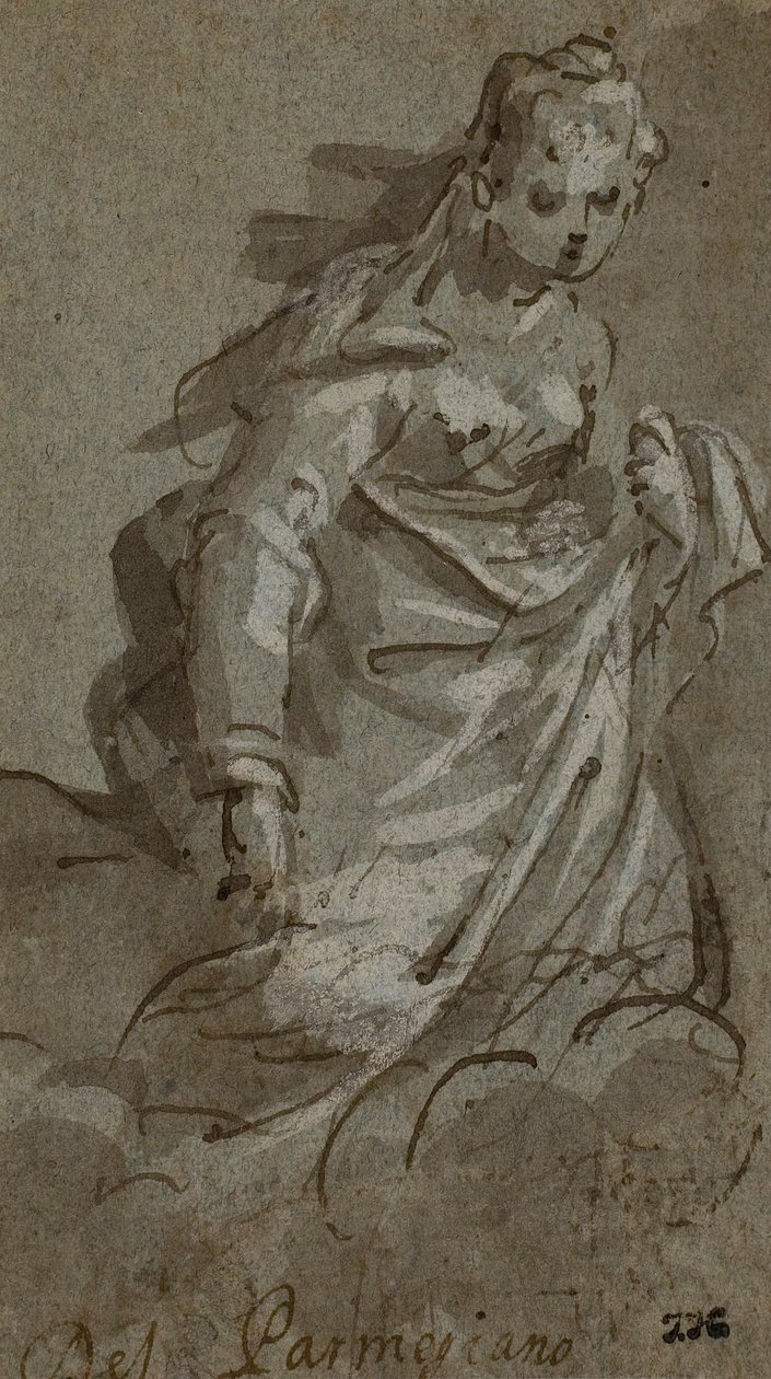 Kniende, wolkentragende weibliche Figur (recto); Figurenskizzen (verso) von Unknown artist