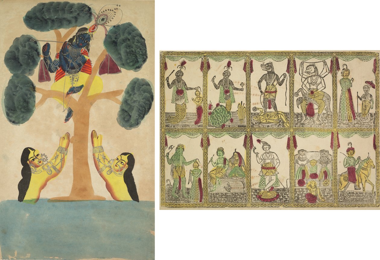 Krishna stiehlt die Kleider der Kuhmädchen (Gopis); Das Avataras, zehn Inkarnationen von Vishnu von Unknown artist