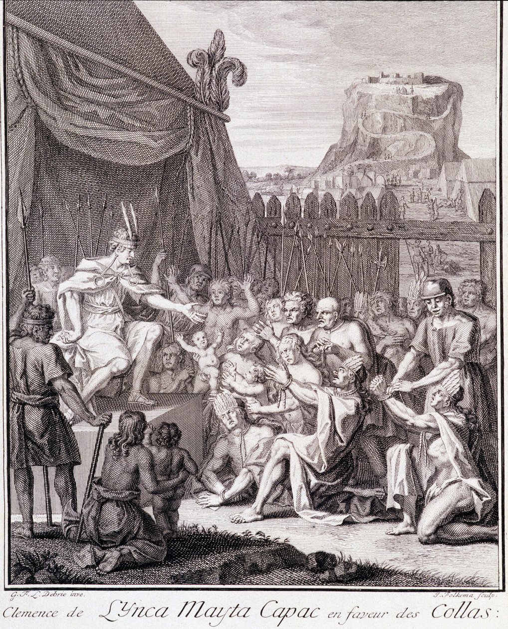 Der Inka Mayta Capac zugunsten der Collas - in „Historische Reise durch Südamerika im Auftrag des Königs von Spanien“ von Don Georges Juan & Don Antoine de Ulloa, T.II, ed. Jombert, Librairie du Roi, Paris von Unknown artist