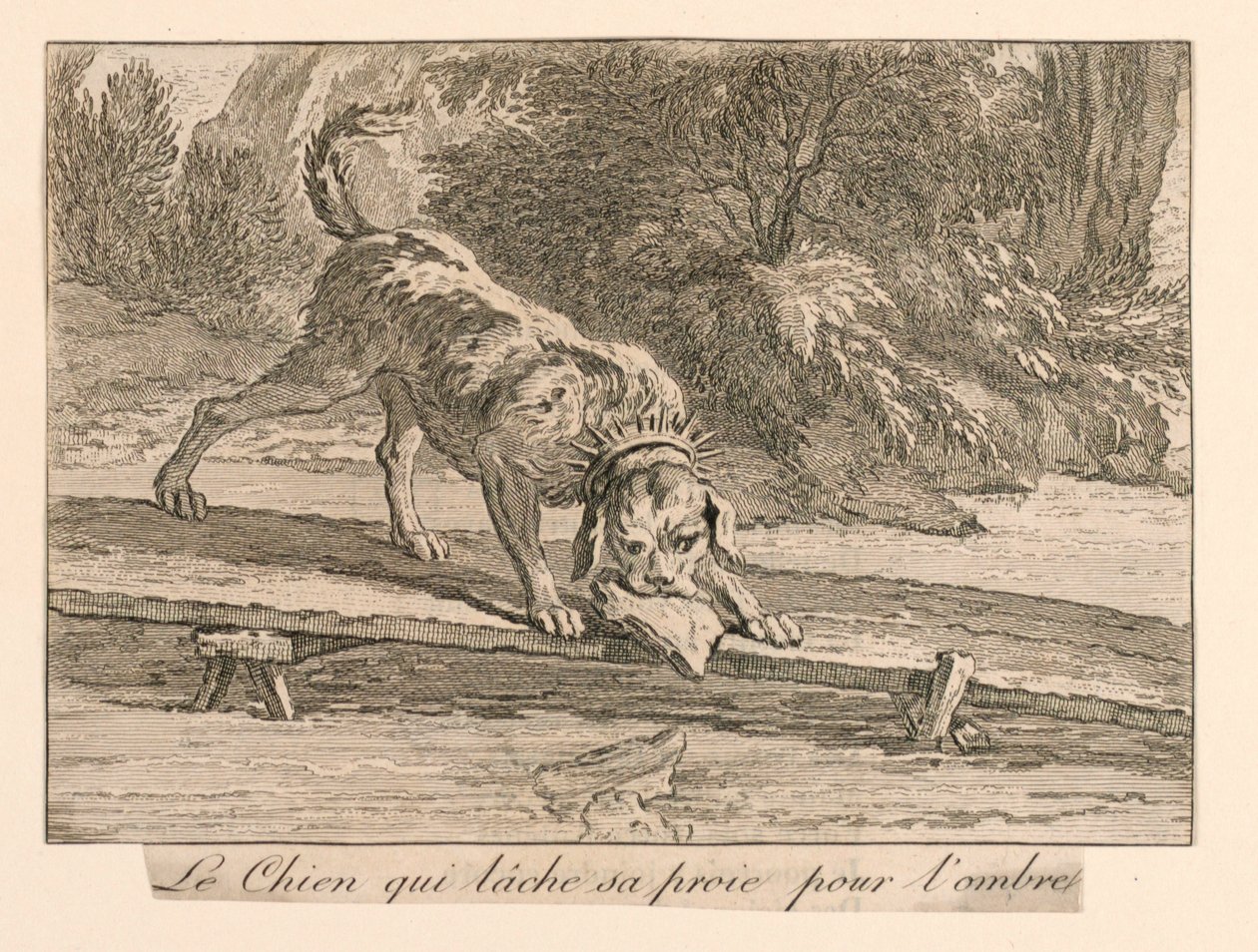 "Der Hund, der seine Beute für den Schatten aufgibt" aus La Fontaines Fabeln von Unknown artist
