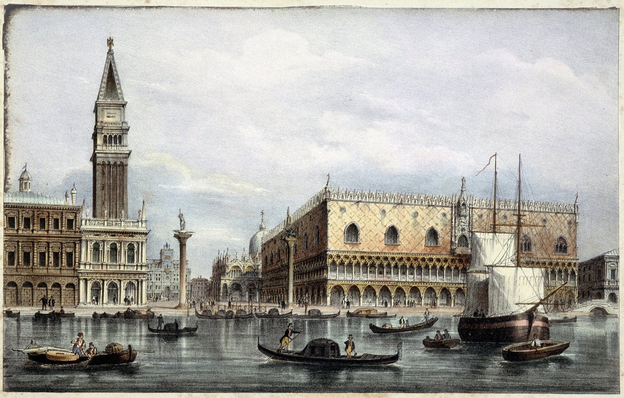 Die Mole vom Kanal aus gesehen - in „Album der Hauptansichten von Venedig“, ill. von Marco Moro, hrsg. von Gio Brizeghel, um 1840 von Unknown artist