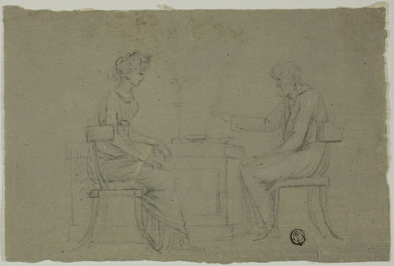 Mann und Frau sitzen am Tisch von Unknown artist