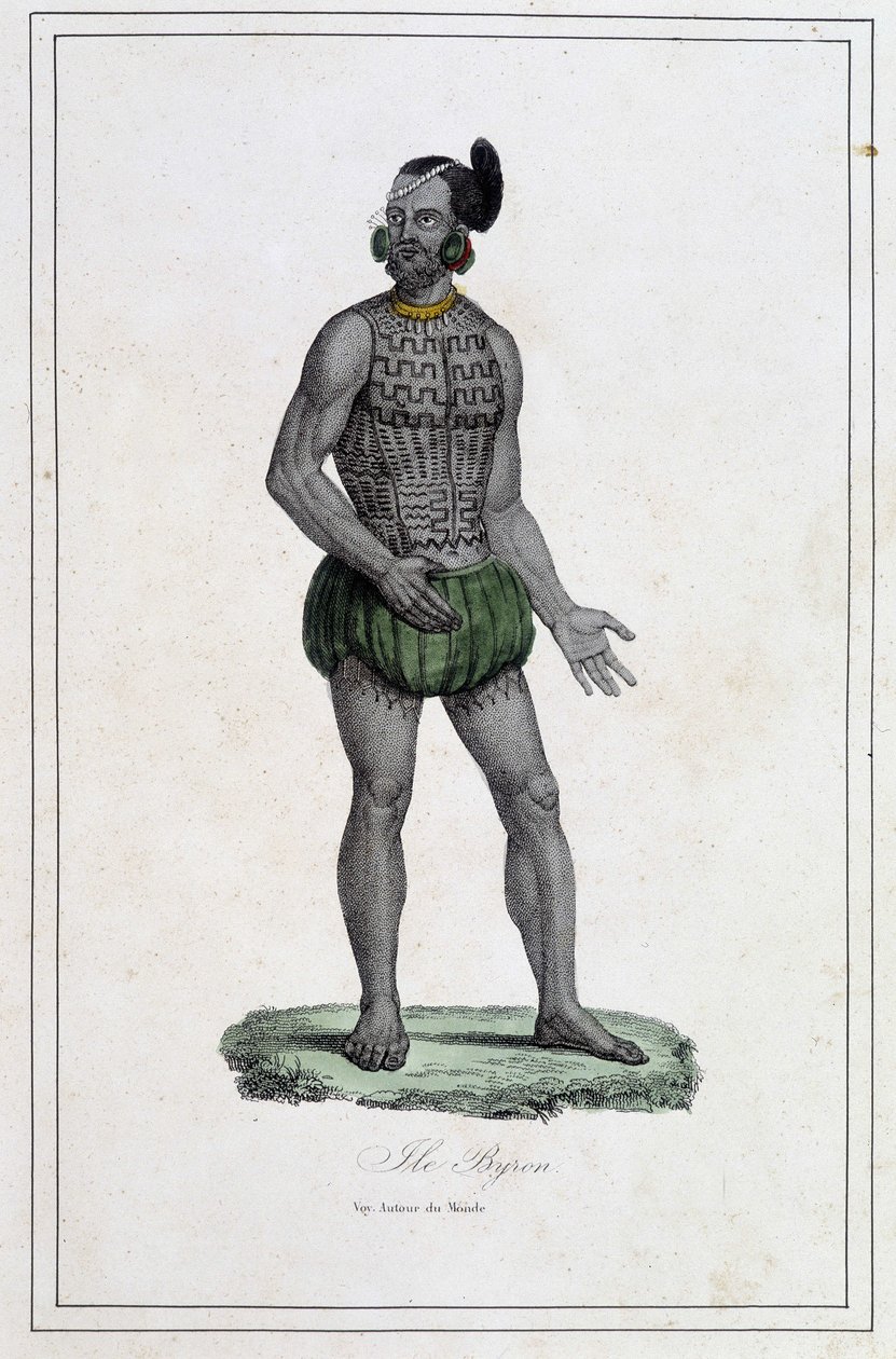 Mann von den Byron-Inseln mit Tätowierungen (Polynesien) - in "Die verschiedenen Völker der Erde" von Abbe Paul Jonhanneaud, Librairie des Bons livres von Unknown artist