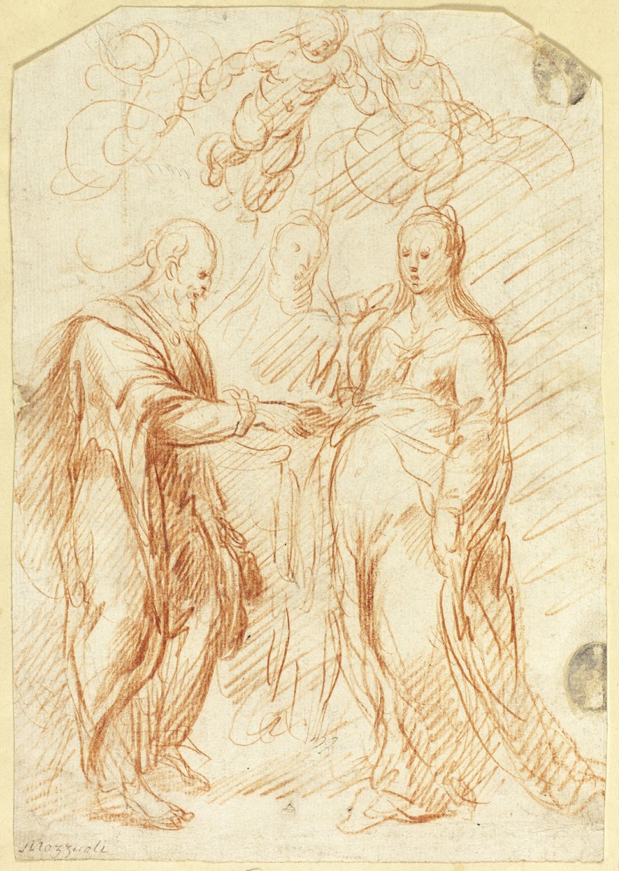 Vermählung der Jungfrau (recto); Skizzen der unteren Gesichtshälfte im Profil (verso) von Unknown artist