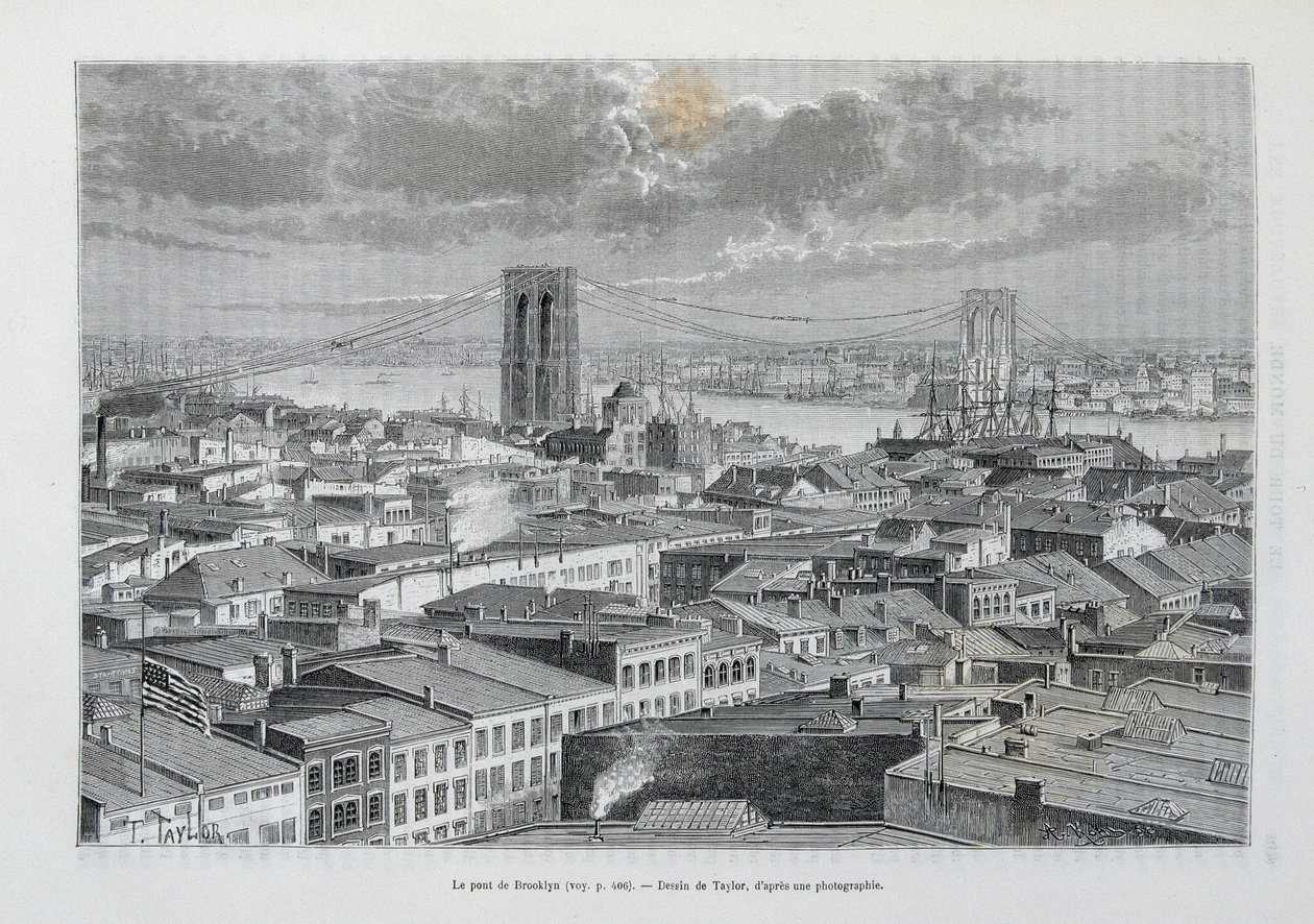 New York und Brooklyn Bridge im Bau - in „Die Weltreise“, 2. Sem. 1881 von Unknown artist