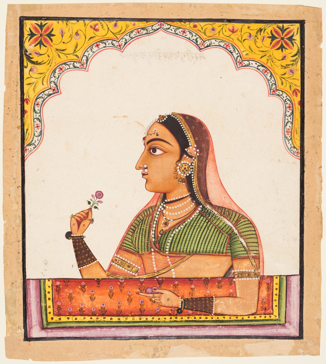 Edelfrau an einem Jharokha-Fenster, die eine Rose hält, aus einer Porträtreihe von Frauen von Unknown artist