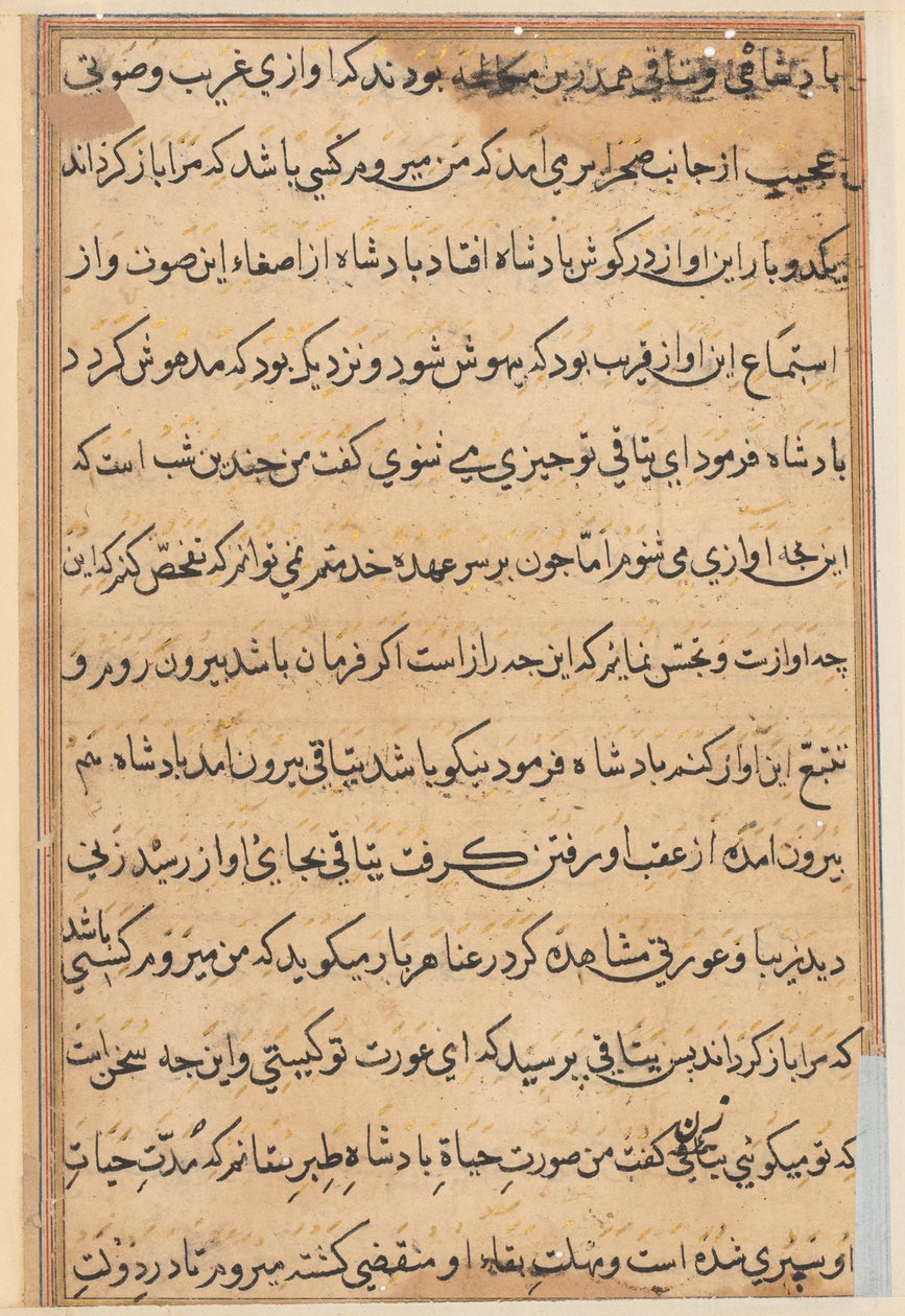 Seite aus Geschichten eines Papageis (Tuti-nama): Textseite von Unknown artist