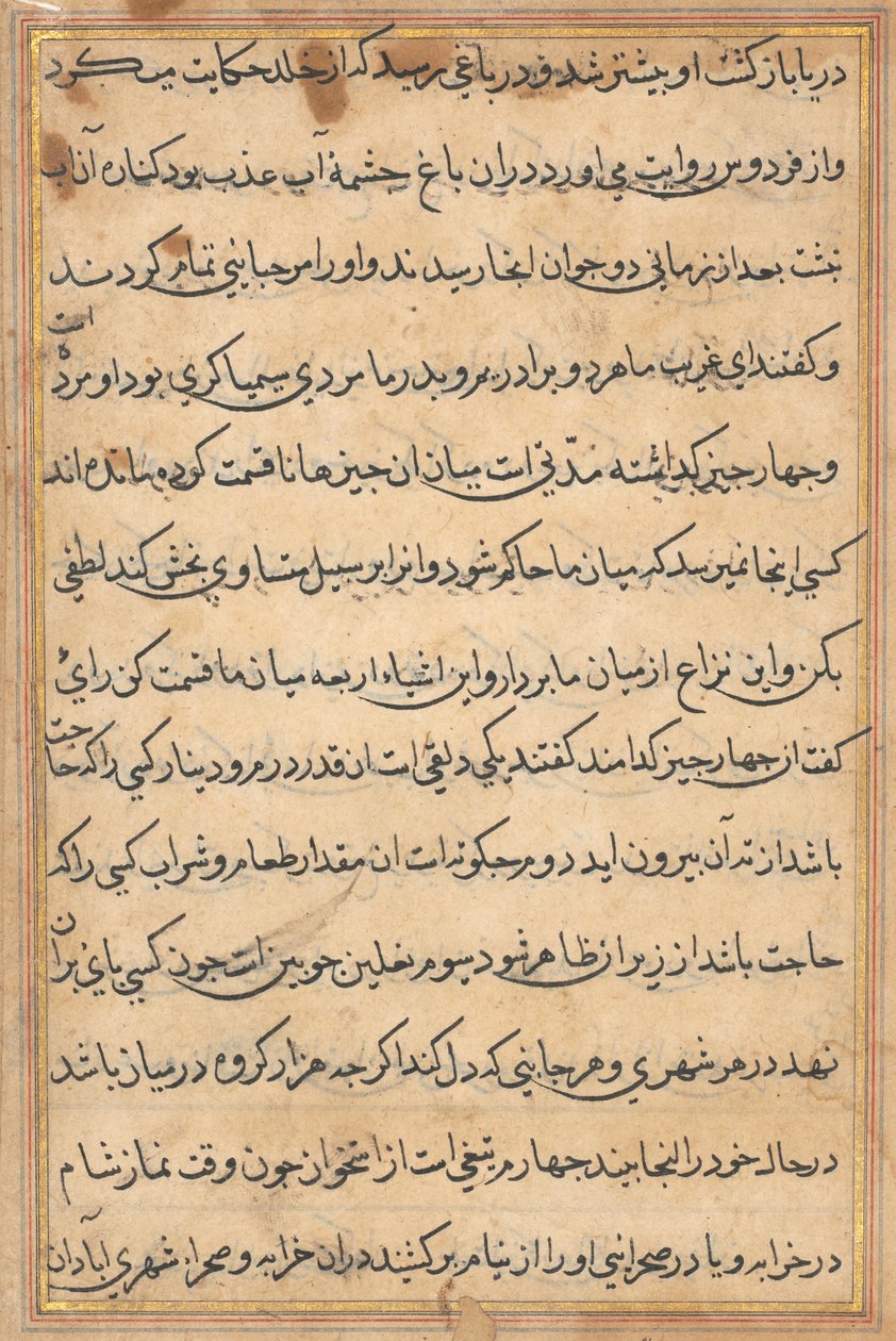 Seite aus Geschichten eines Papageis (Tuti-nama): Textseite von Unknown artist