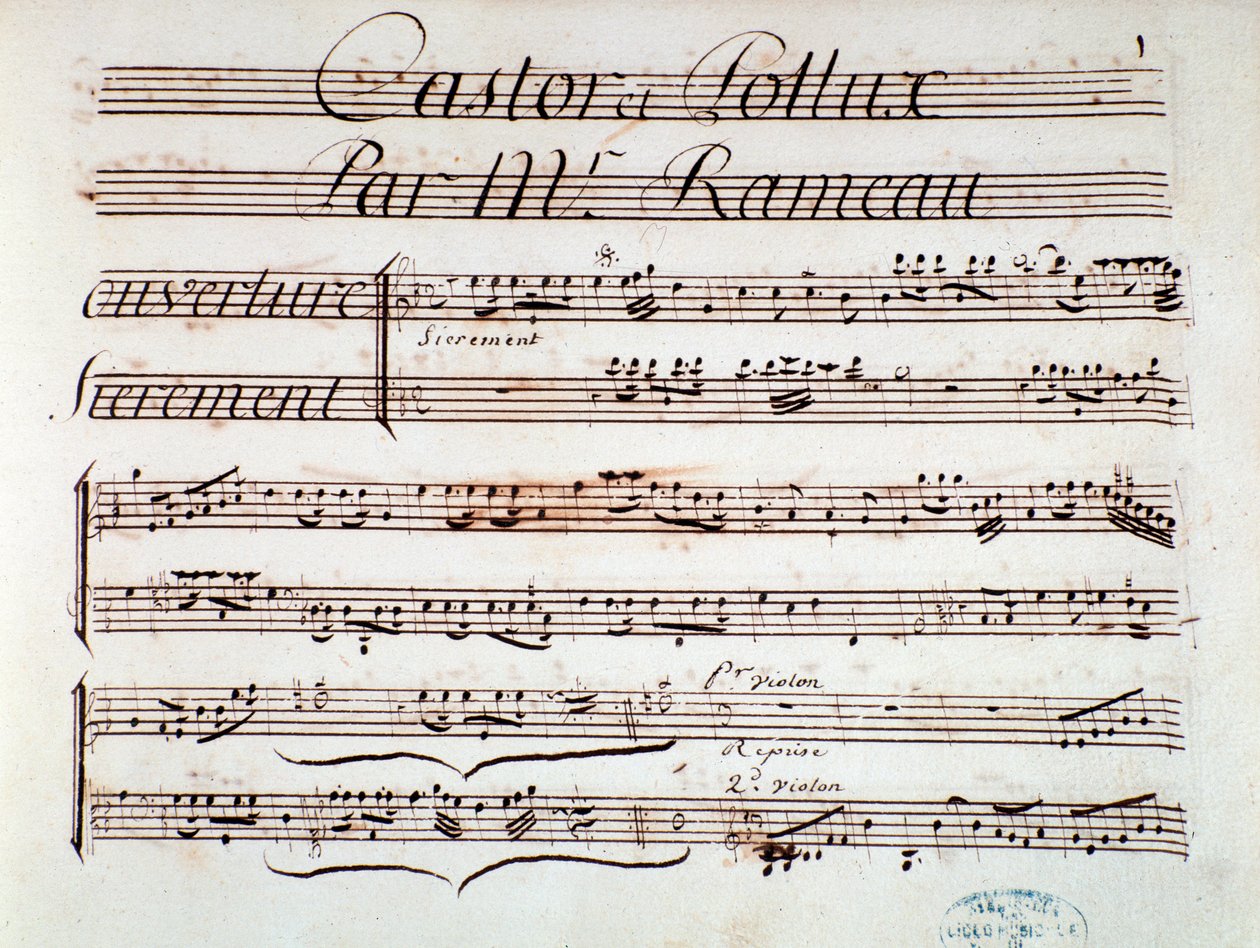 Seite der Partitur von Castor et Pollux, lyrische Tragödie von Rameau (1737) von Unknown artist