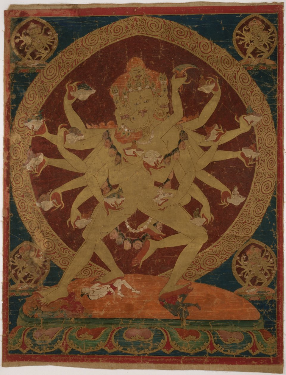 Gemaltes Banner (Thangka) des Schädelbecher-Trägers (Kapâladhara) Hevajra von Unknown artist