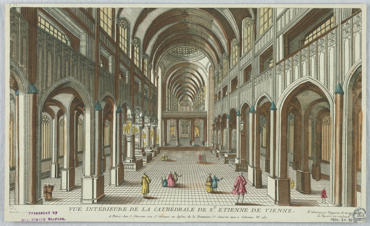 Guckkasten, Innenansicht der Kathedrale von St. Etienne de Vienne; Chereau - Er führt auch ein Geschäft für alle Arten von Papierrollen von Unknown artist
