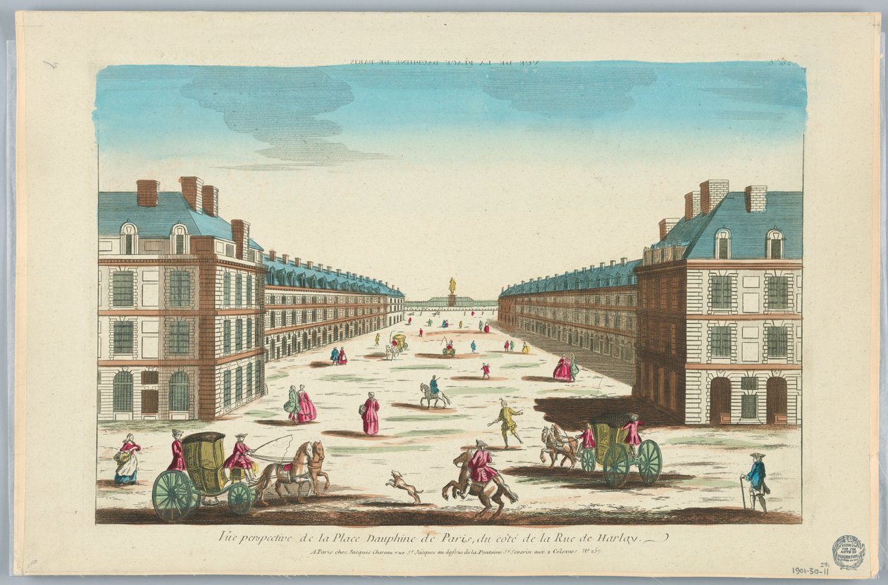 Guckkasten, Vue Perspective de la Place Dauphine de Paris, du Côté de la Rue de Harlay, Nr. 162 von Unknown artist