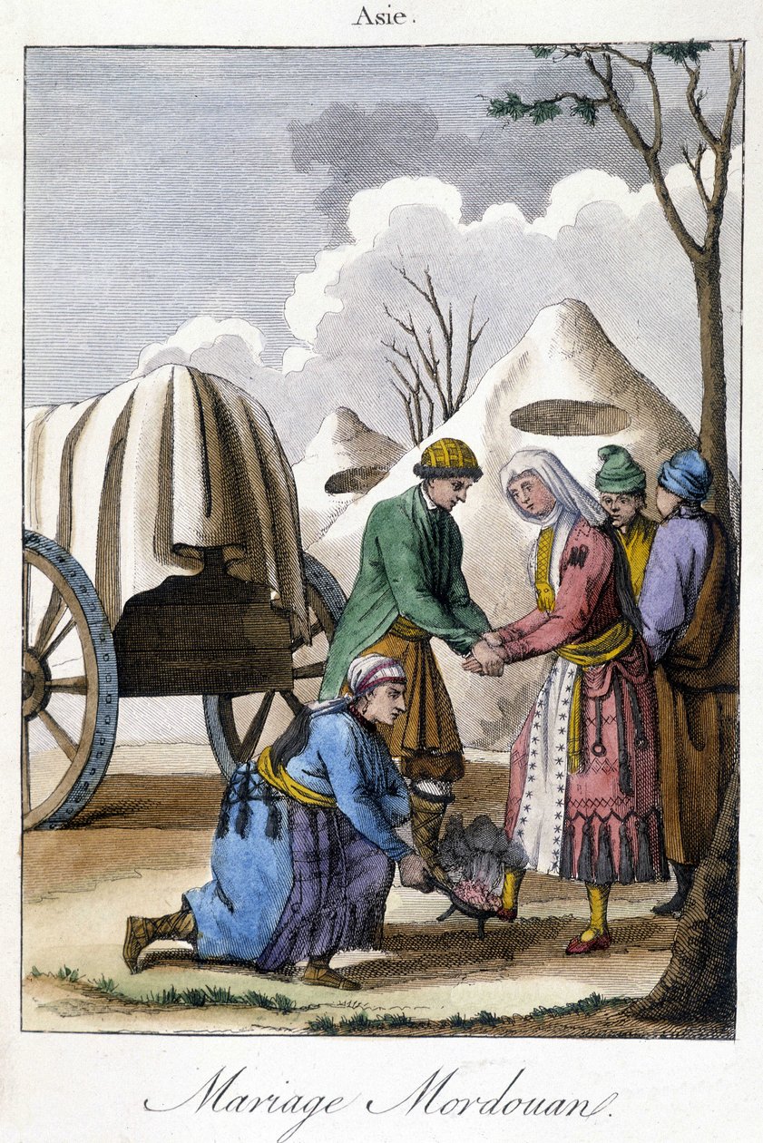 Tafel von 1811, die eine Hochzeit in Mordwinien darstellt von Unknown artist