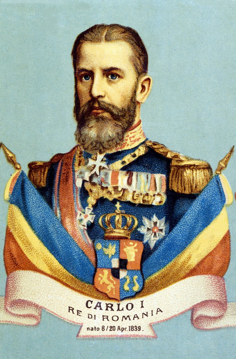 Porträt von Karl I. (Carol I) (1839-1914), König von Rumänien. Chromolithografie des 19. Jahrhunderts von Unknown artist