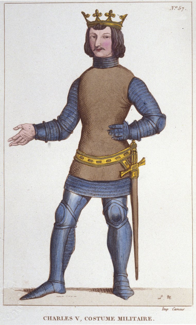 Porträt von Karl V. dem Weisen in Militäruniform (1338 - 1380). Gravur von 1830 von Unknown artist