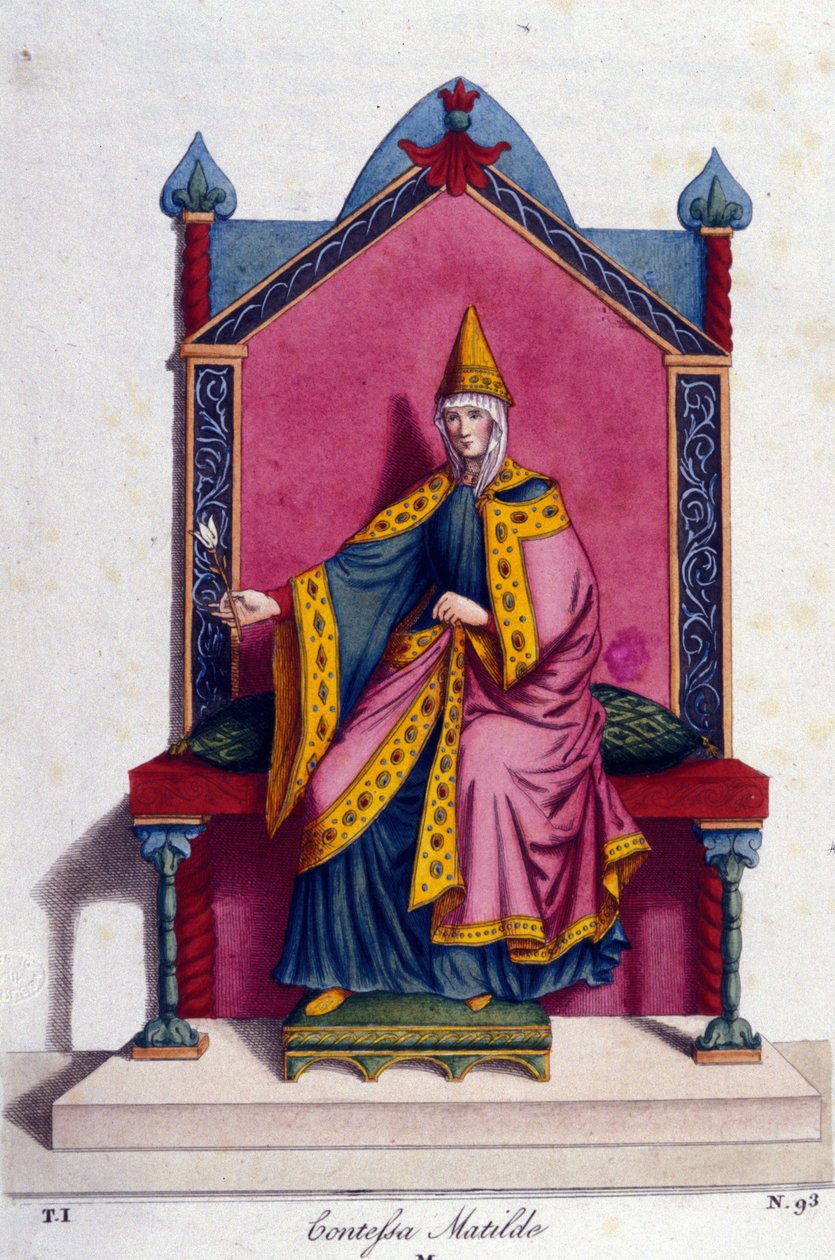 Porträt der Gräfin Mathilde von Canossa (oder Gräfin Mathilde von Toskana) (1046 - 1115). Gravur aus dem 19. Jahrhundert. von Unknown artist