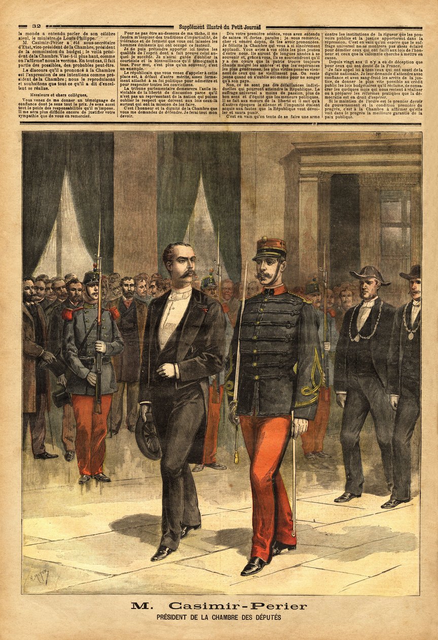 Porträt von Jean Casimir-Perrier (Casimir Perrier, Casimir Perrier, Casimir-Perrier) (1847-1907), neuer Präsident der Abgeordnetenkammer. Gravur in „Le petit journal“ 28/01/1893. Selva-Sammlung von Unknown artist