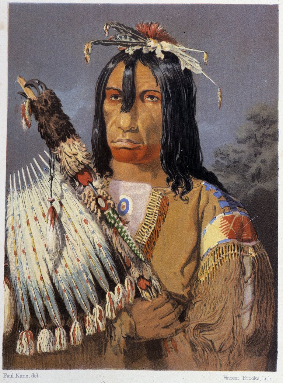 Porträt von Kee-Ake-Saa-Ka-Wow mit dem Kalumet - in „Wandering of an artist among the indians of north america“ von Paul Kane, Longmans & Roberts, London von Unknown artist
