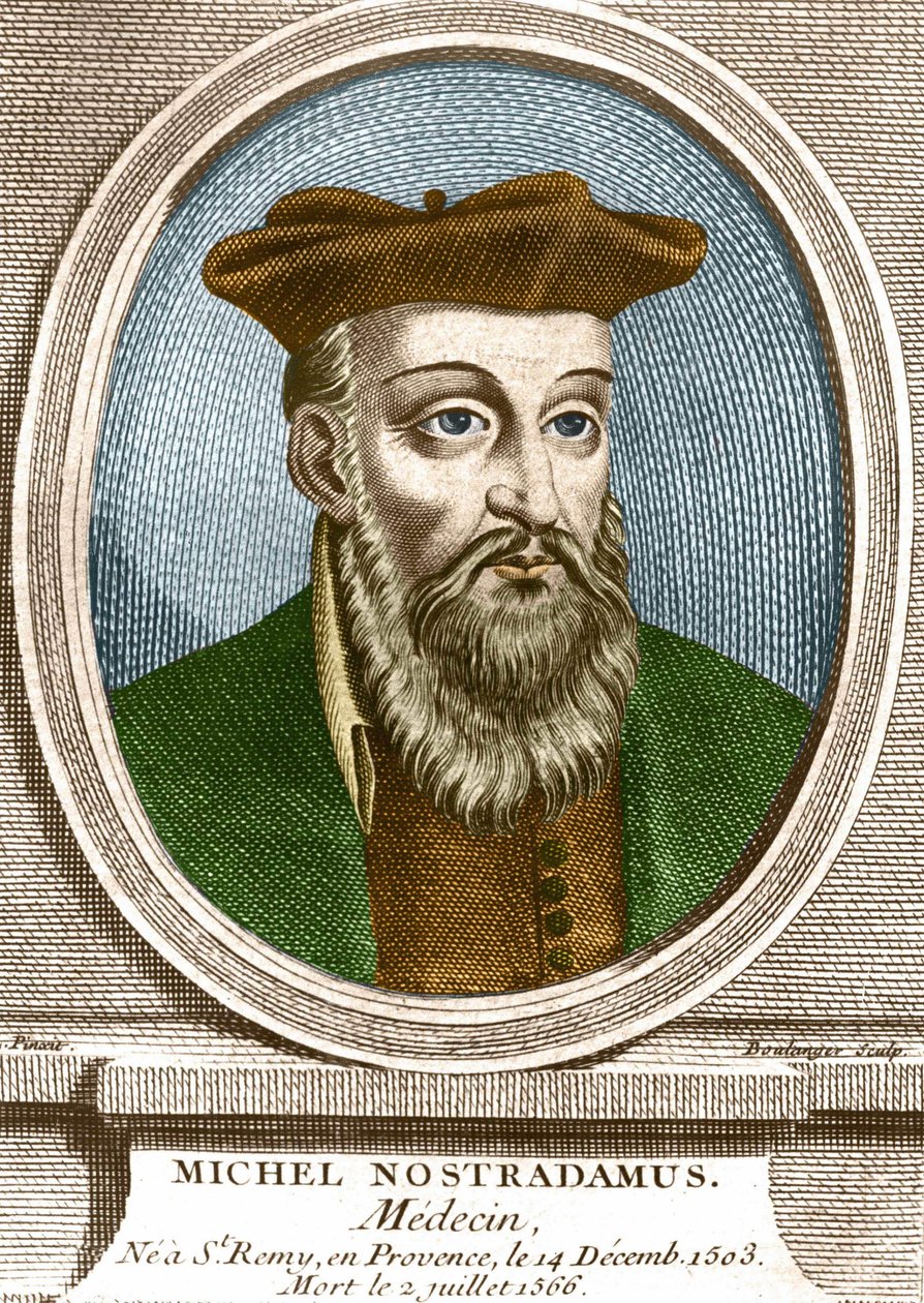 Porträt von Michel Nostradamus, Arzt, geboren in Saint-Remy-de-Provence am 14.12.1503 und gestorben am 02.07.1566. Gravur des 19. Jahrhunderts von Unknown artist