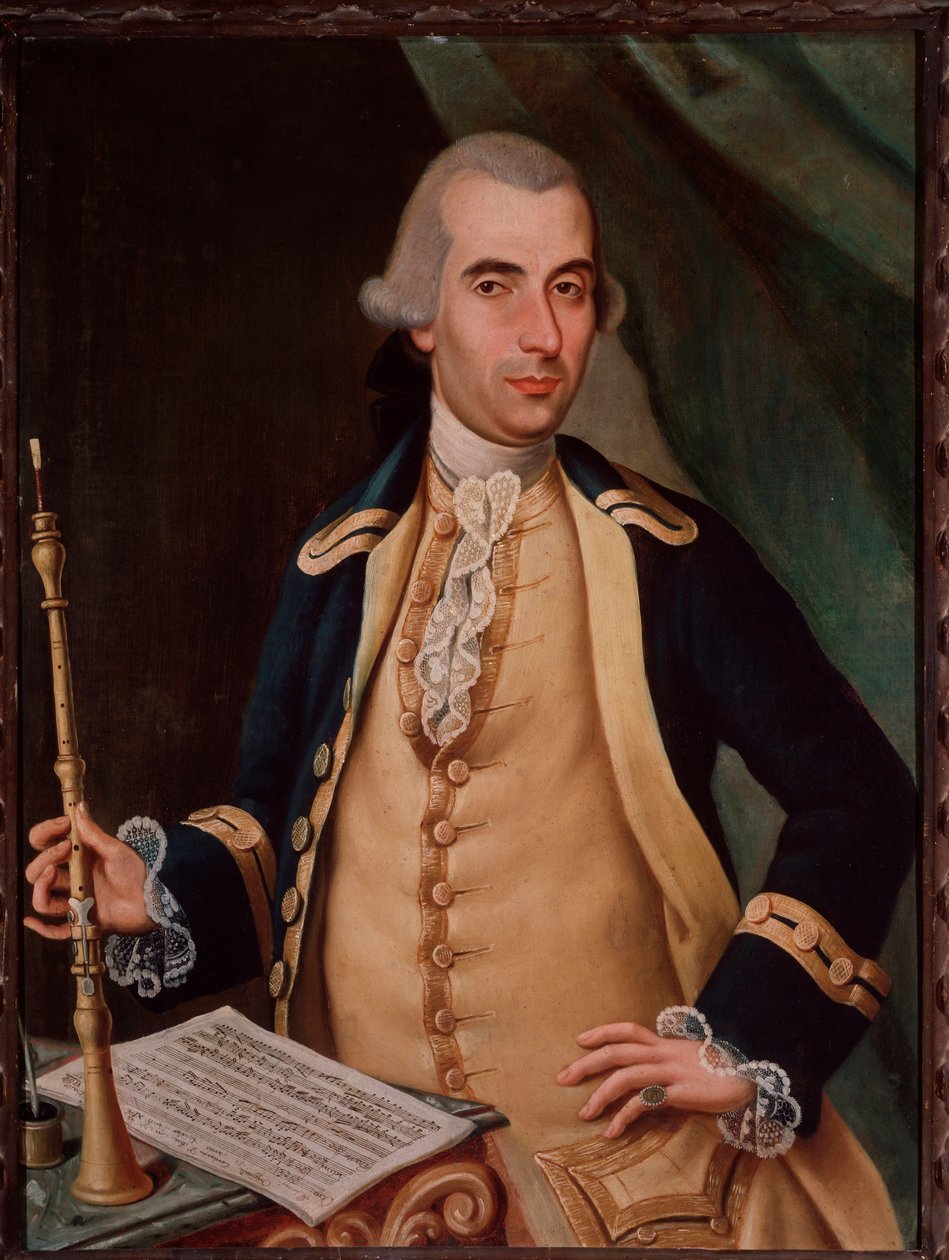Porträt von Sante Aguilar (ca. 1734-1808) italienischer Oboist. Anonymes Gemälde. 18. Jahrhundert Bologna, Civico Museo Bibliografico von Unknown artist