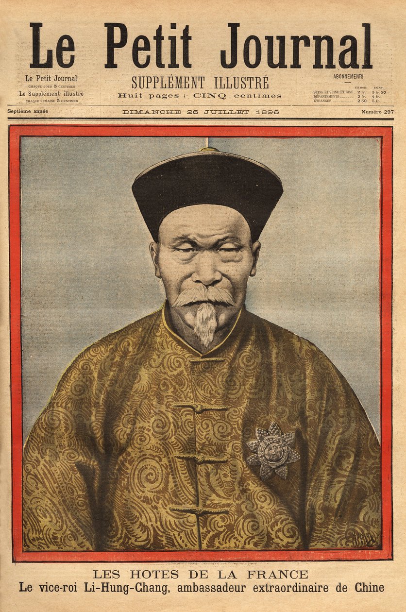 Porträt des Vizekönigs von Petchili, Li Hung Chung, außerordentlicher chinesischer Botschafter in Frankreich, bei einem offiziellen Besuch im Jahr 1896. Gravur in „Le petit journal“ 28/07/1896. Selvas Sammlung. von Unknown artist
