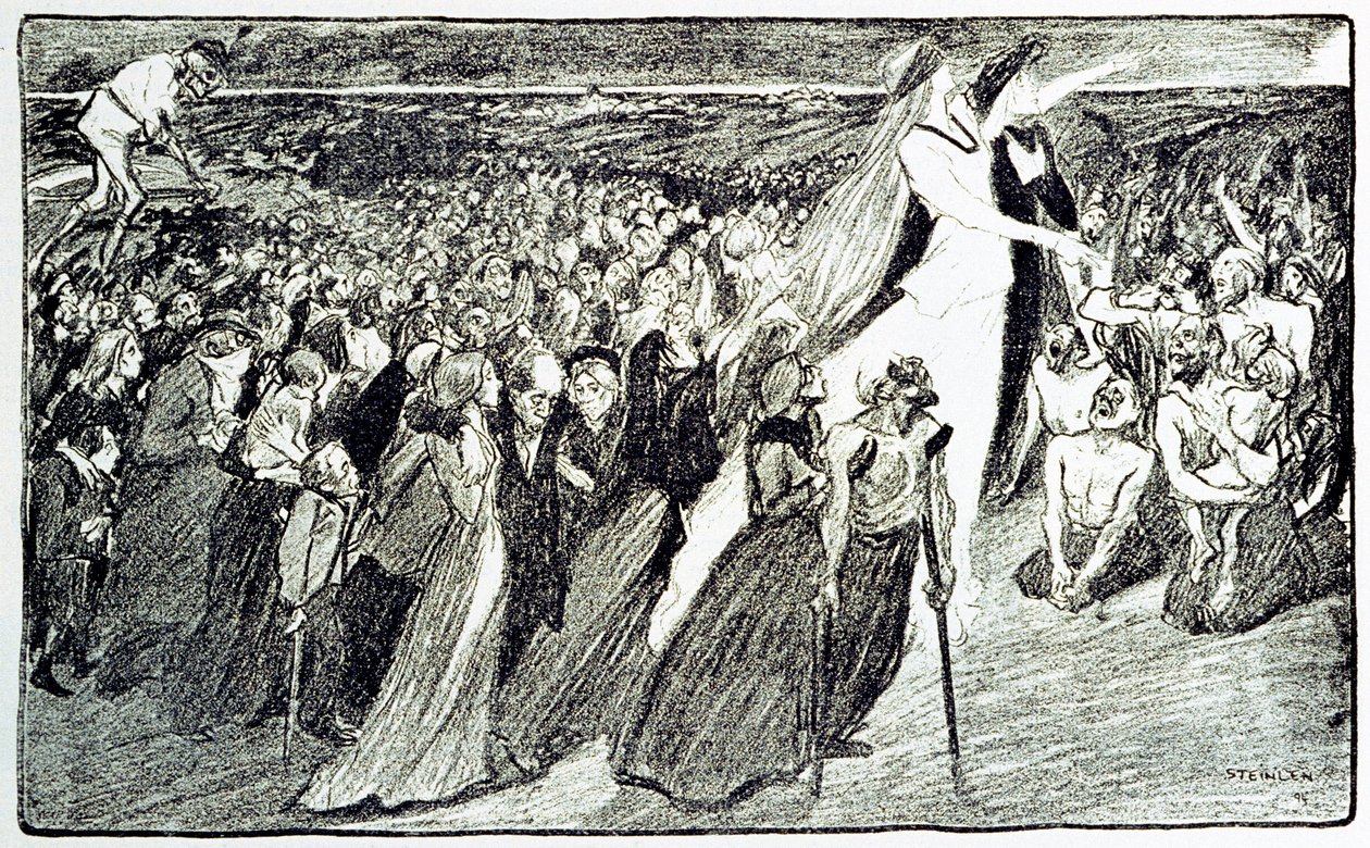 Prozession während der Wallfahrt in Lourdes, Allegorie von Theophile Alexandre Steinlen (1859 - 1923) illustriert "Lourdes" von Emile Zola (1840-1902) aus "Gil Blas illustrious" von Unknown artist