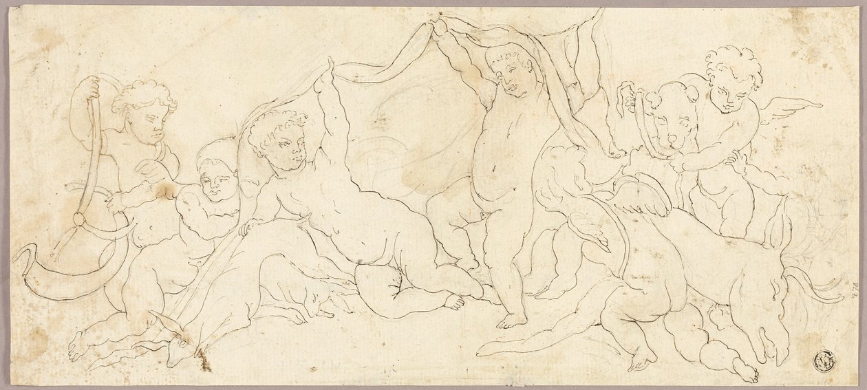 Putti spielen mit Hirsch und Hund von Unknown artist