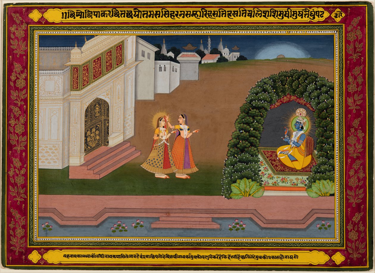 Radhas Vertraute bringt sie zu Krishna, basierend auf der Poesie von Bihari (Indien, 1595–1663) von Unknown artist