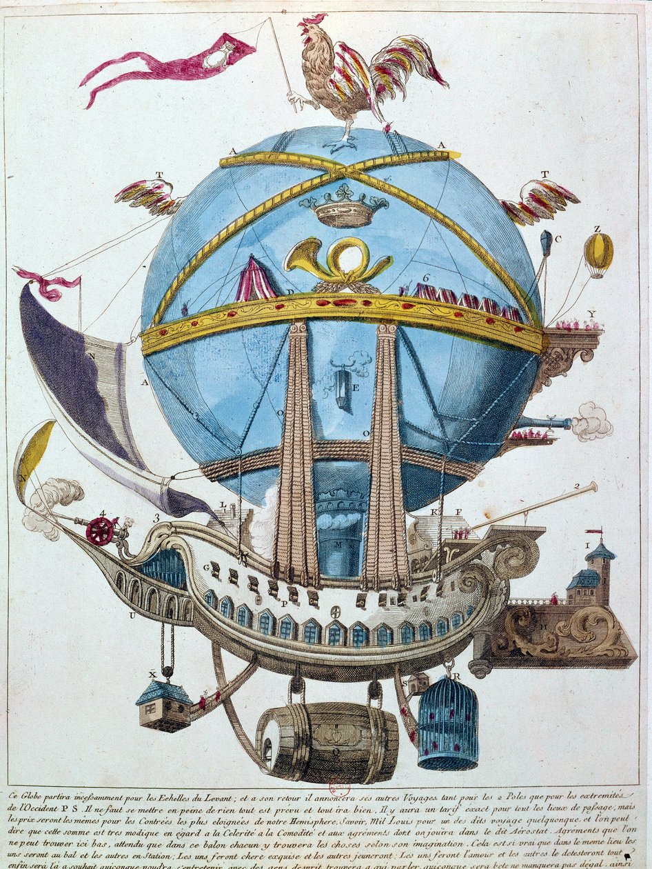 Darstellung einer Reise in einem Ballon, satirische Gravur des 18. Jahrhunderts von Unknown artist