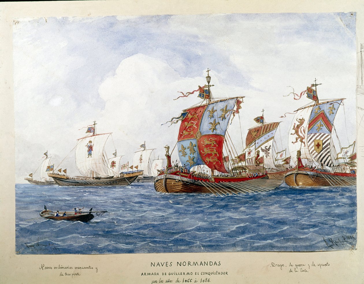 Darstellung der Flotte von Wilhelm dem Eroberer im 11. Jahrhundert, Kriegsschiffe, Handelsschiffe, Passagierschiffe von Unknown artist
